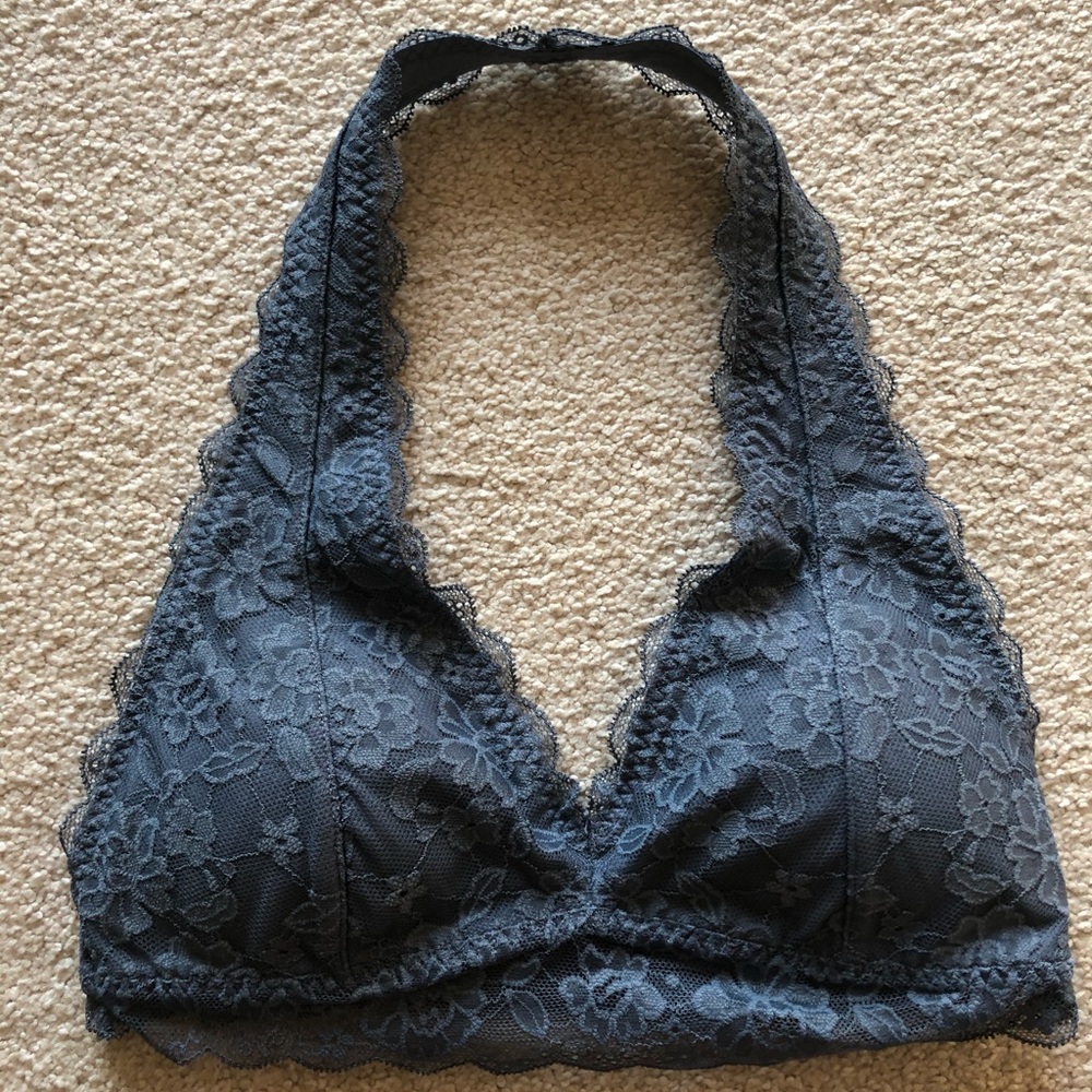 Gilly Hicks Hol Lace Halter Bralette Bra Blue Pads
